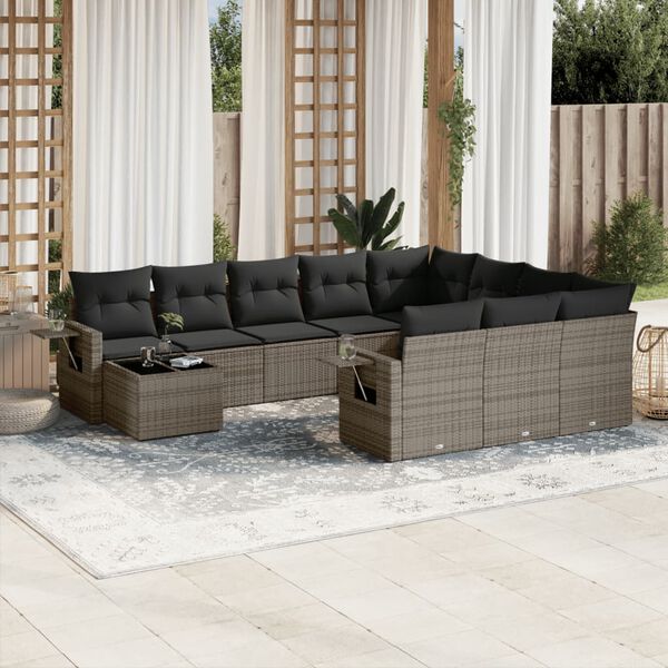 vidaXL Salon de jardin 11 pcs avec coussins gris r&eacute;sine tress&eacute;e