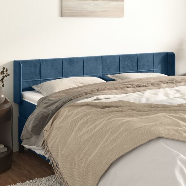 vidaXL T&ecirc;te de lit avec oreilles Bleu fonc&eacute; 203x16x78/88 cm Velours