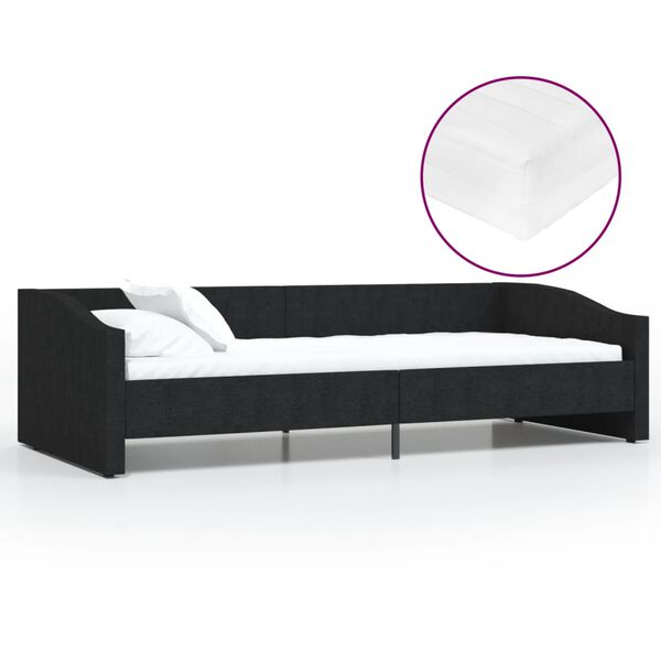 vidaXL Lit avec matelas et USB Noir Tissu 90x200 cm