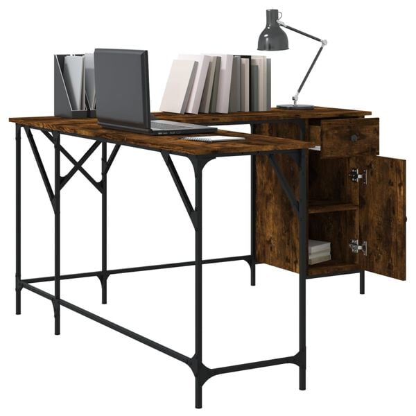vidaXL Bureau chêne fumé 141x141x75 cm bois d'ingénierie