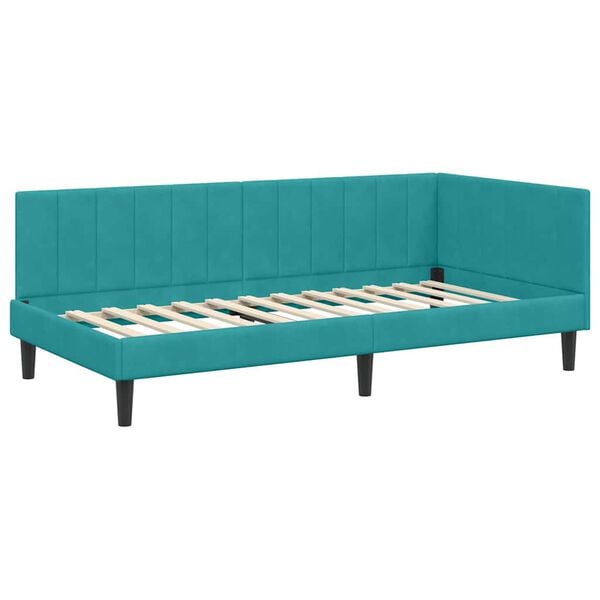 vidaXL Cadre de lit d'angle Turquoise 90 cm x 200 cm Velours
