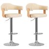 vidaXL Tabourets de bar lot de 2 cr&egrave;me bois courb&eacute; et similicuir