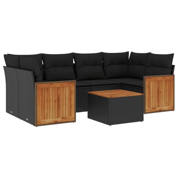 vidaXL Salon de jardin 7 pcs avec coussins noir r&eacute;sine tress&eacute;e