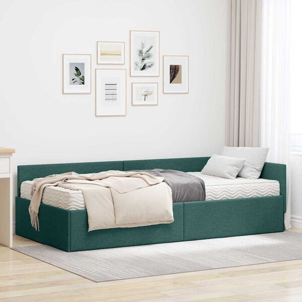 vidaXL Cadre de lit d'angle avec matelas Autre 2 pcs Vert tissu