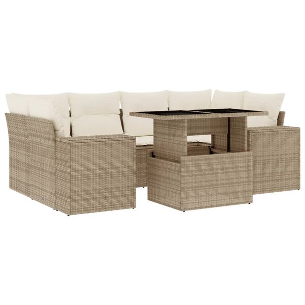 vidaXL Salon de jardin avec coussins 7 pcs beige r&eacute;sine tress&eacute;e
