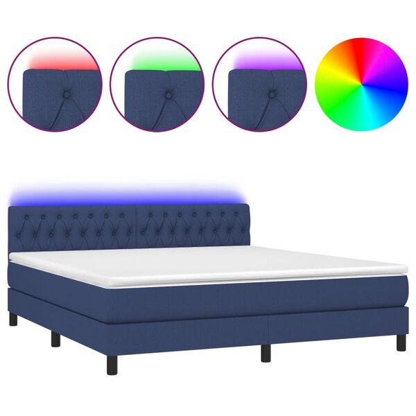 vidaXL Sommier &agrave; lattes de lit avec matelas LED Bleu 180x200 cm Tissu