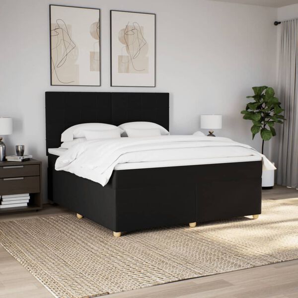 vidaXL Sommier &agrave; lattes de lit avec matelas Noir 180x200 cm Tissu