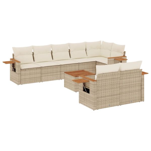 vidaXL Salon de jardin avec coussins 9 pcs beige r&eacute;sine tress&eacute;e
