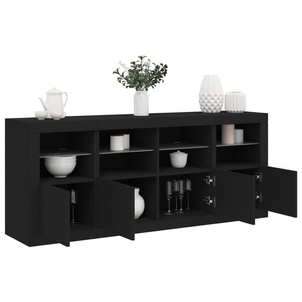 vidaXL Buffet avec lumi&egrave;res LED noir 163x37x67 cm