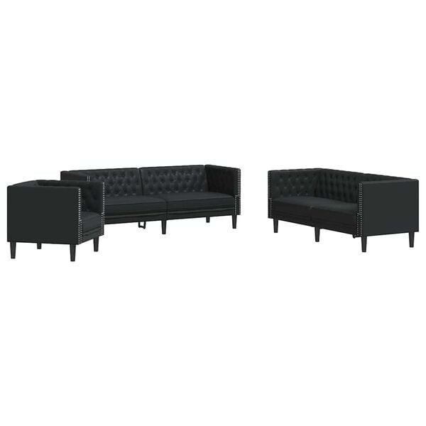 vidaXL Canap&eacute; de salon 3 pcs Noir 194 x 74,5 x 70,5 cm Simili cuir
