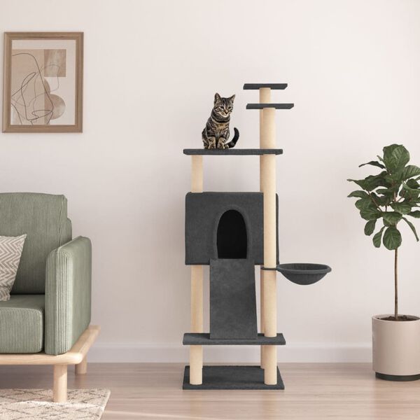 vidaXL Arbre &agrave; chat avec griffoirs en sisal Gris fonc&eacute; 153 cm