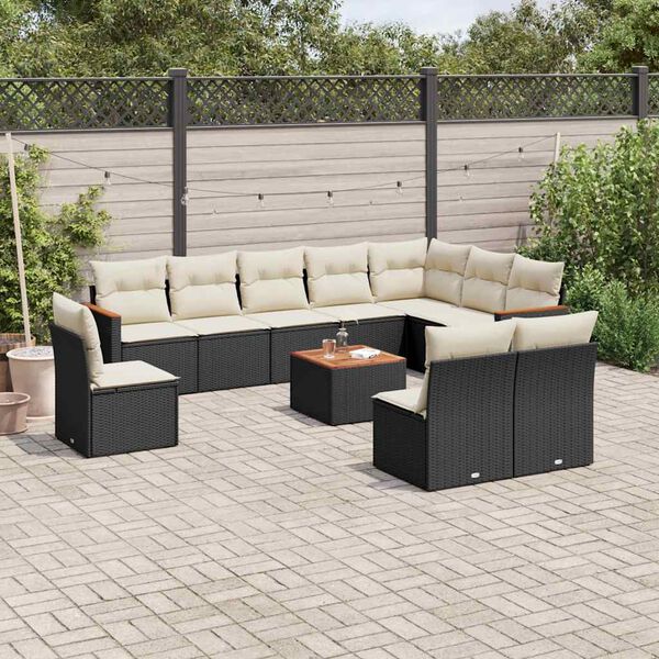 vidaXL Salon de jardin 11 pcs avec coussins noir r&eacute;sine tress&eacute;e