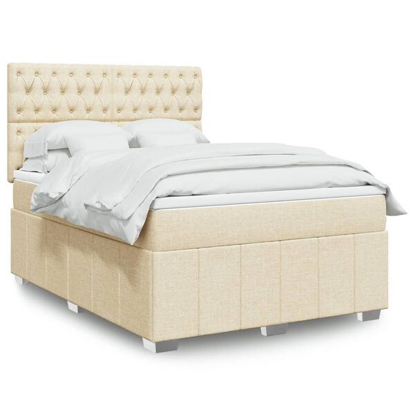 vidaXL Sommier &agrave; lattes de lit avec matelas Cr&egrave;me 140x190 cm Tissu