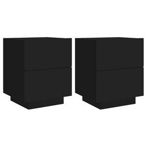 vidaXL Armoires de chevet et lumi&egrave;res LED 2 pcs noir bois d'ing&eacute;nierie