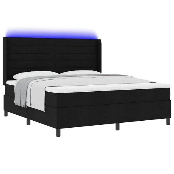 vidaXL Lit &agrave; ressort LED avec matelas Noir 180 x 200 cm tissu