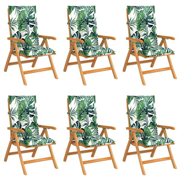 vidaXL Chaises inclinables de jardin et coussins lot de 6 Teck solide
