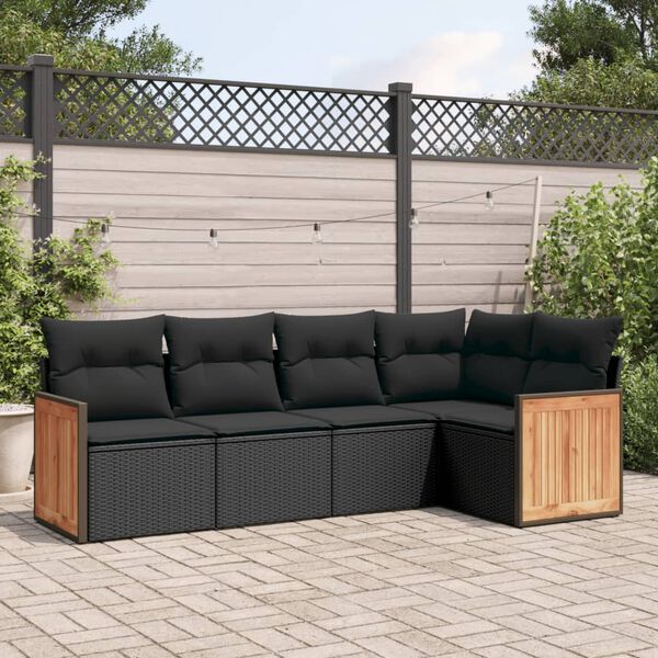 vidaXL Salon de jardin 5 pcs avec coussins noir r&eacute;sine tress&eacute;e