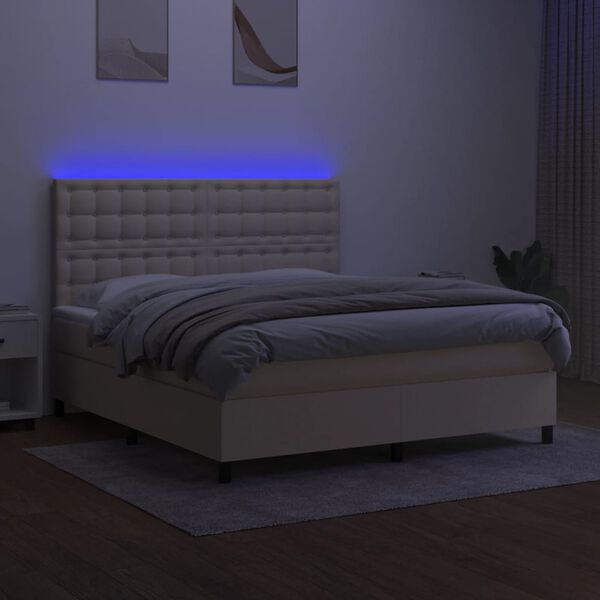 vidaXL Sommier &agrave; lattes de lit et matelas et LED Cr&egrave;me 180x200cm Tissu