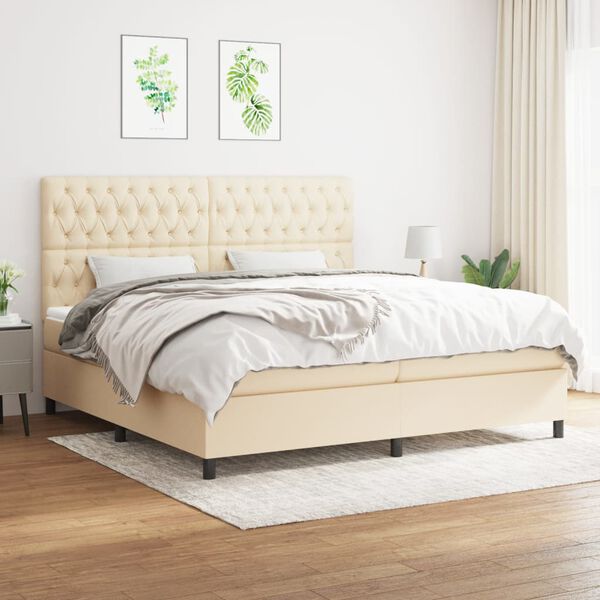 vidaXL Sommier &agrave; lattes de lit avec matelas Cr&egrave;me 200x200 cm Tissu