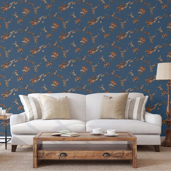 DUTCH WALLCOVERINGS Papier peint Flower Bleu fonc&eacute; et bronze