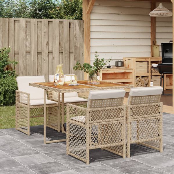 vidaXL Ensemble &agrave; manger de jardin avec coussins 5pcs Beige poly rotin