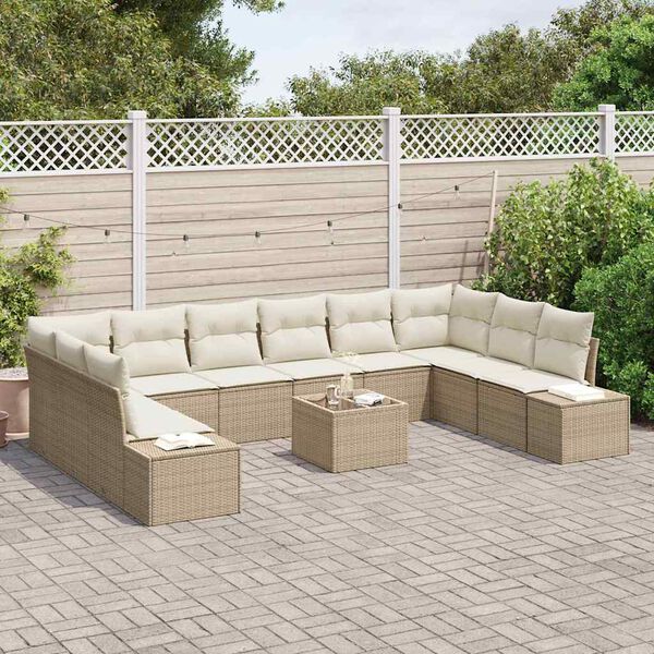 vidaXL Ensemble de canapé de jardin 11 pcs Beige polyrotin