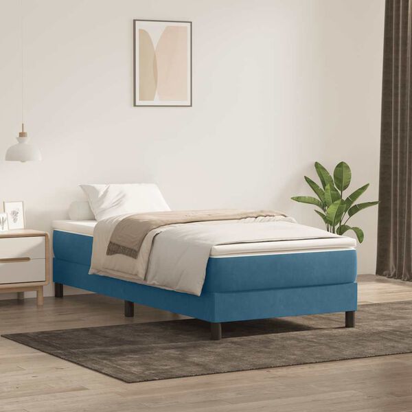 vidaXL Sommier &agrave; lattes de lit et matelas bleu fonc&eacute; 100x220cm velours