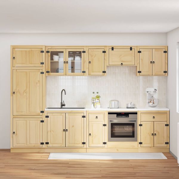 vidaXL Armoire avec tiroir avec &eacute;tag&egrave;re SKI 9 pcs Brun Miel Pin massif