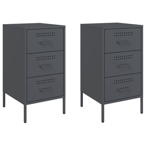vidaXL Table de chevet 2 pcs anthracite 36x39x68 cm acier