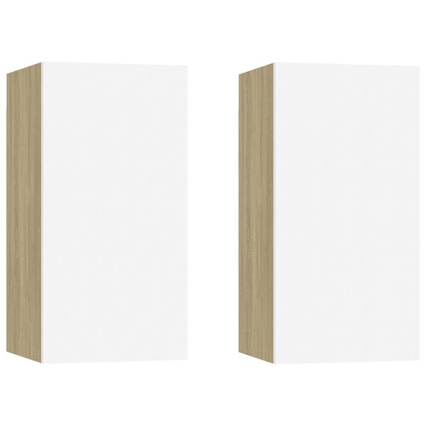 vidaXL Meubles TV 2 pcs Blanc et ch&ecirc;ne sonoma Bois d&rsquo;ing&eacute;nierie