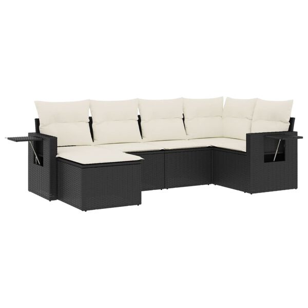 vidaXL Salon de jardin 6 pcs avec coussins noir r&eacute;sine tress&eacute;e