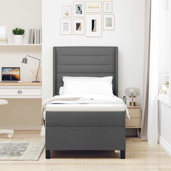 vidaXL Lit &agrave; ressorts avec matelas Gris fonc&eacute; 90 x 190 cm tissu