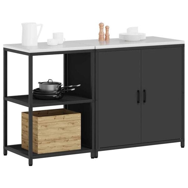 vidaXL Ensemble de rangement cuisine avec étagère 2 pcs Noir Acier