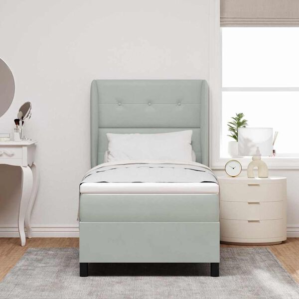 vidaXL Lit &agrave; ressorts avec matelas Gris clair 200 x 80 cm Polyester