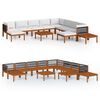 vidaXL Salon de jardin 12 pi&egrave;ces avec coussins, bois d'acacia cr&egrave;me et corde