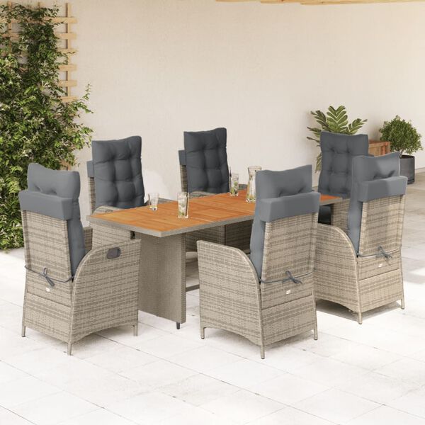 vidaXL Ensemble &agrave; manger de jardin et coussins 7 pcs gris rotin