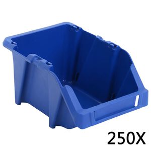vidaXL Bac de rangement empilable 250 pcs 103x165x76 mm Bleu