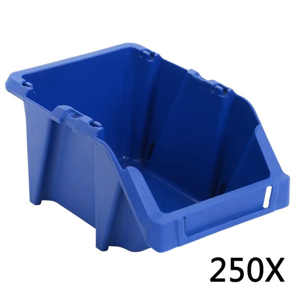 vidaXL Bac de rangement empilable 250 pcs 103x165x76 mm Bleu