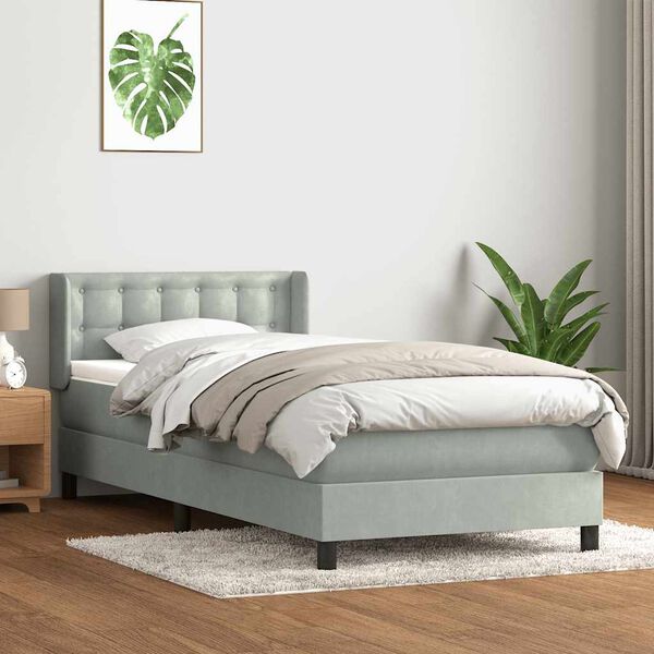 vidaXL Sommier &agrave; lattes de lit et matelas gris clair 80x210 cm velours