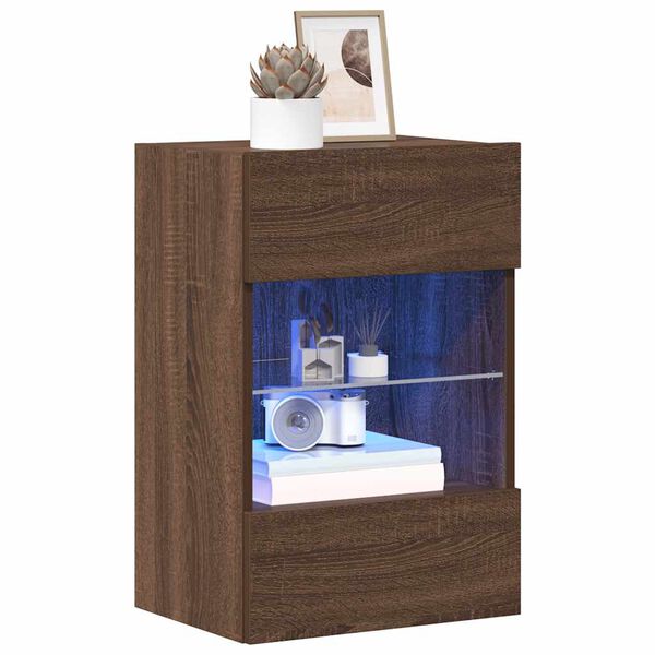 vidaXL Meubles muraux avec lumi&egrave;res LED pour TV 2 pcs ch&ecirc;ne marron 40x30x60,5 cm