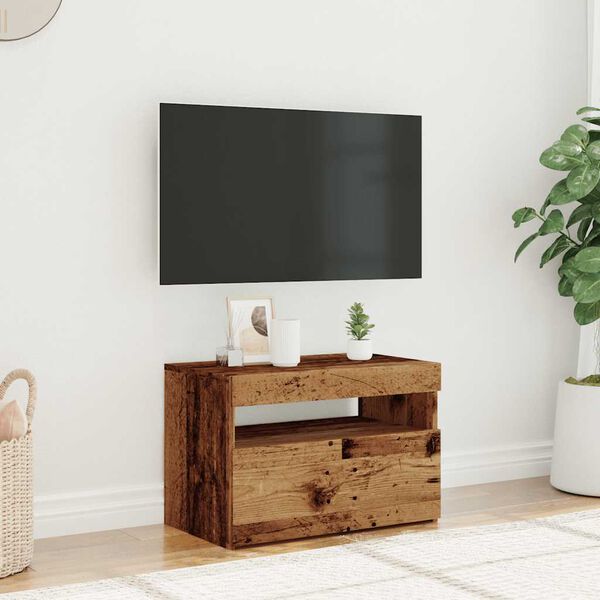 vidaXL Meuble TV avec lumières LED vieux bois bois d'ingénierie