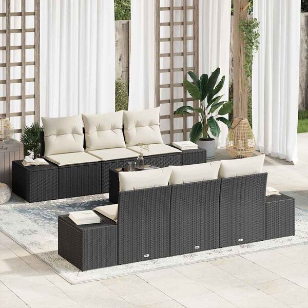 vidaXL Ensemble de canapé de jardin avec coussin 7 pcs Noir polyrotin