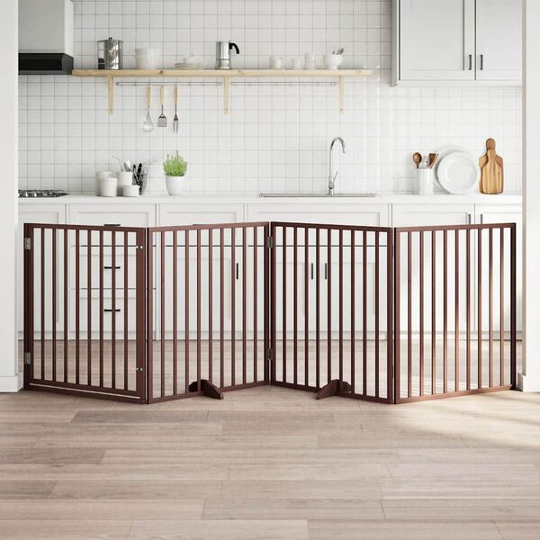 vidaXL Porte pour chien pliable &agrave; 4 panneaux, marron, 320 cm, bois de peuplier