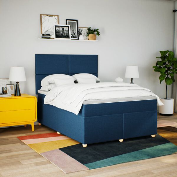 vidaXL Sommier &agrave; lattes de lit avec matelas Bleu 160x200 cm Tissu