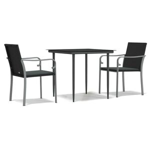 vidaXL Ensemble &agrave; manger de jardin 3 pcs coussins r&eacute;sine tress&eacute;e acier