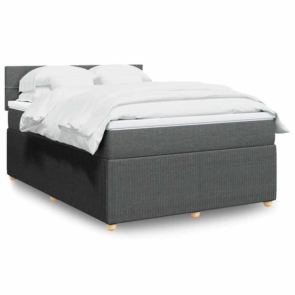 vidaXL Sommier &agrave; lattes de lit avec matelas Gris fonc&eacute; 160x200cm Tissu
