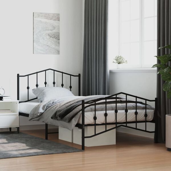 vidaXL Cadre de lit m&eacute;tal sans matelas avec pied de lit noir 107x203cm
