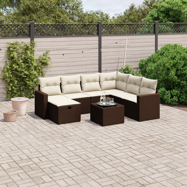 vidaXL Salon de jardin 8 pcs avec coussins marron r&eacute;sine tress&eacute;e