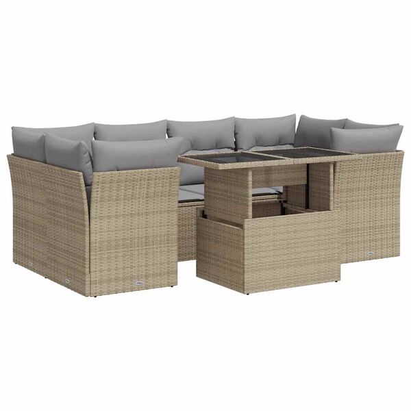 vidaXL Salon de jardin avec coussins 7 pcs beige r&eacute;sine tress&eacute;e