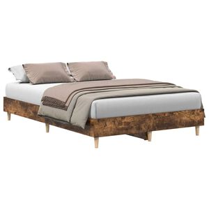 vidaXL Cadre de lit sans matelas ch&ecirc;ne fum&eacute; 135x190 cm bois ing&eacute;nierie